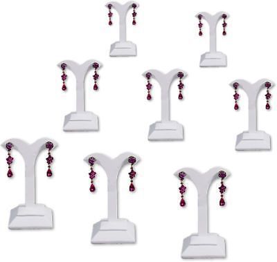 NEW 8Pc SET 4&#034; WHITE EARRING LEATHERETTE JEWELRY DISPLAY STAND, RD16W8