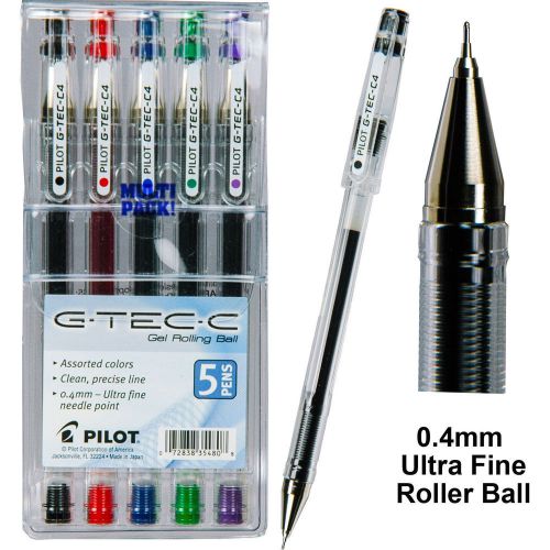 PILOT G-TEC-C4 ULTRA FINE PENS 5 ASSORTED COLORS NEW IN POUCH