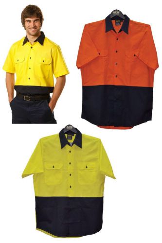 MENS SHORT SLEEVE SAFETY SHIRT HI VIS COOL BREEZE COTTON TWILL HIGH VISIBILITY