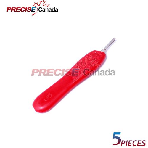 SET OF 5 SCALPEL HANDLE #5 RED SURGICAL DERMAL PODIATRY INSTRUMENT
