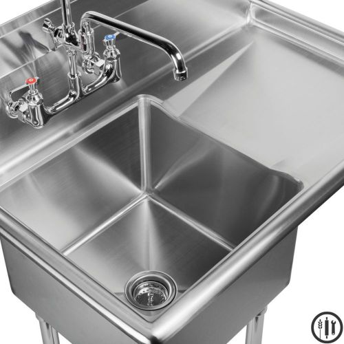Stainless steel prep sink with right side drain board- 15&#034; x 15&#034; nsf for sale