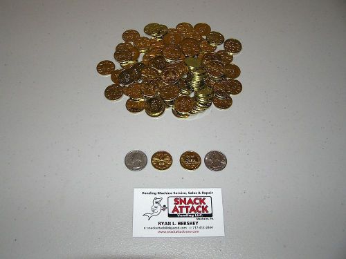 (100) Amusement Vending Machine 0.900&#034; TOKENS or COINS - Gold Plated /Free Ship!