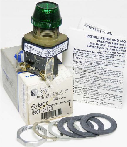 New Allen Bradley 800T-QH10G /T Pilot Light 30.5mm 120V AC LED Green