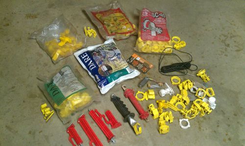 Lot of electric fence hardware ~ insulators, caps, connectors, handles ~nos&amp;used for sale