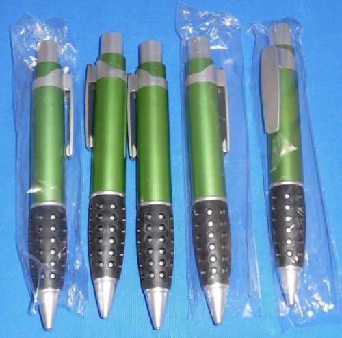 Set of 5 Super Sized Jumbo Writing Pens Green &amp; Silver w/ Comfort Grip A166