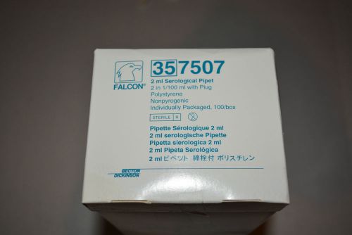 100/pack falcon 2ml x 1/100ml serological pipets w/reverse grad. 357507 for sale