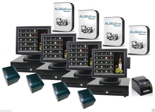 2013 ALDELO POS RESTAURANT COMPLETE SYSTEMS, 4 AIO Stations Windows 7 Pro