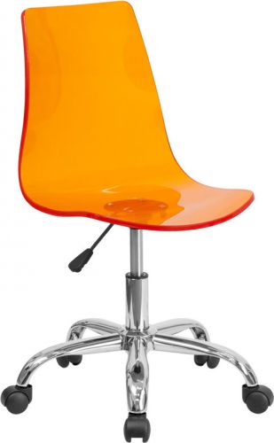 CONTEMPORARY TRANSPARENT ORANGE  ACRYLIC TASK CHAIR WITH CHROME BASE