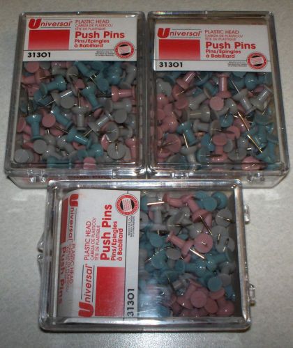 300 Plastic Head Fashion Color Push Pins, Steel 3/8&#034; Point, NEW SEALED 3 PACKS