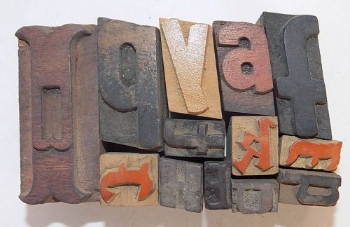 Letterpress Letter Wood Type Printers Block &#034;Lot Of 13&#034; Typography #bc-1158