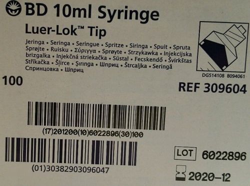 (100 pack) 10ml/10cc bd sterile syringe luer lock tip highest quality exp. 2020 for sale