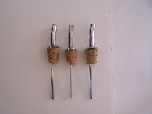 3  Metal POUR SPOUTS-Spill Stop Tops with Natural Cork Inserts bottle pourers