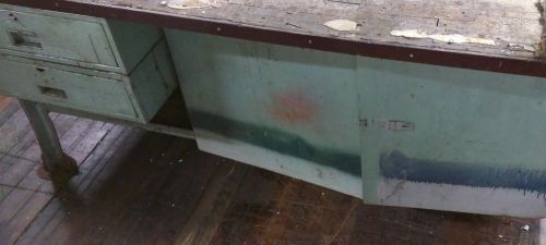 Industrial Work Bench metal legs original butcher&#039;s block top vintage