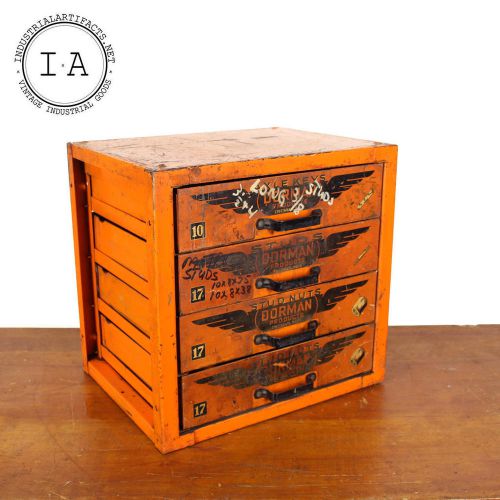 Vintage Industrial Orange Dorman Products 4 Drawer Parts Cabinet