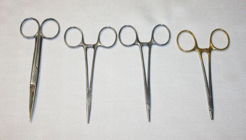 Set Of 3 Stainless Forceps and 1 Pair Of Stainless Scissors