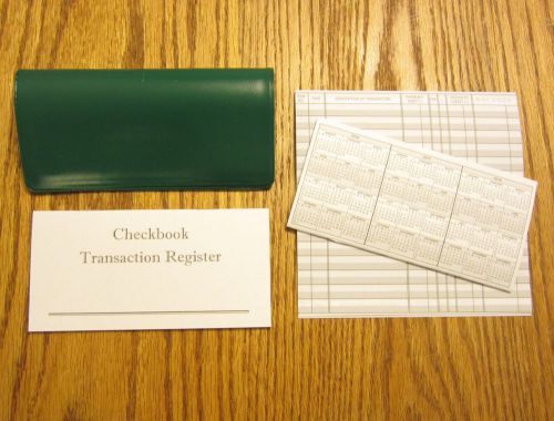 3 checkbook transaction registers &amp; 1 hunter green vinyl check book cover for sale