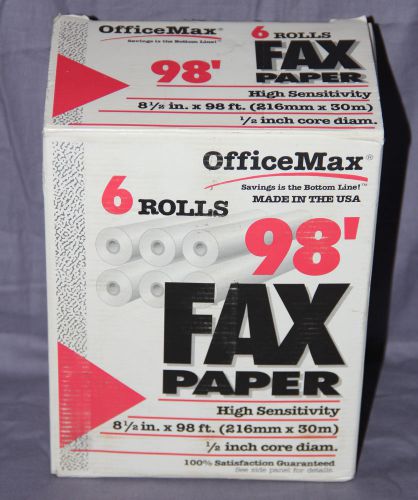 OfficeMax Fax Paper 5 Rolls 8.5&#034; by 98&#039; 1/2&#034; core diameter High Sensitivity NEW
