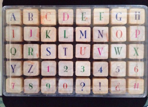 Alphabet &amp; numbers wood &amp; rubber stamp set of 40 ink plastic case for sale