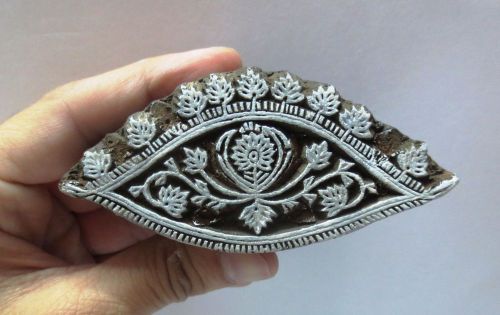 ANTIQUE INDIAN CARVED TEXTILE PRINT FABRIC BLOCK STAMP FINE CARVING SMALL 03