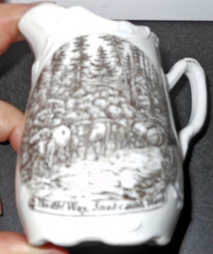 c1910 Snohomish,WA Oxen Pulling Logs &#034;The Old Way&#034; Transfer Souvenir Pitcher