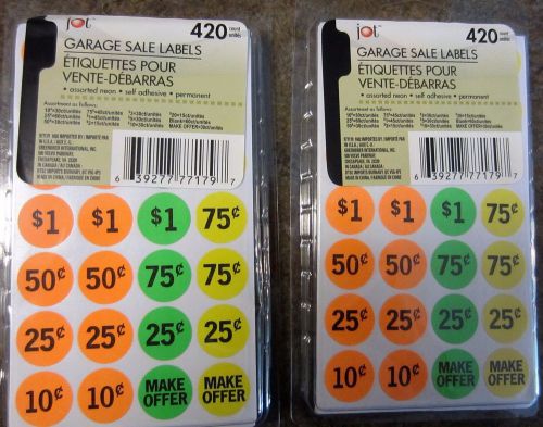 GARAGE SALE STICKERS LABELS  ASSORTED. 2/420 CT NEON COLOR SELF ADHESIVE
