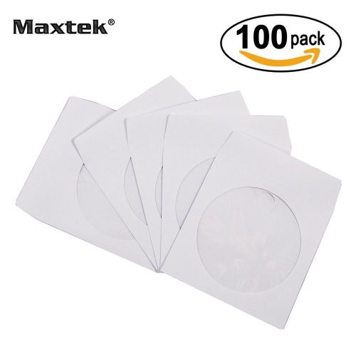 100 Pack Maxtek Premium Thick White Paper CD DVD Sleeves Envelope with Window...