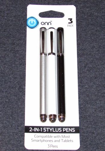 ONN &#034;2-IN-1&#034; Universal Touch Screen Stylus &amp; Ballpoint Pens (Tri-Color/3-Pack)