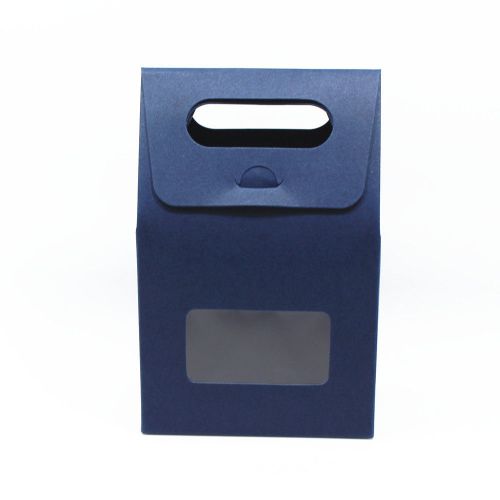 Blue Kraft Paper Package Boxes W/ Handle&amp;Window For Gifts Wedding Favors