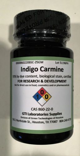 Indigo Carmine, 93% by dye content, biological stain, certified, 25g