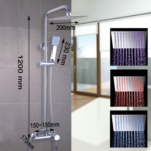 Led color changing 8&#034; chrome brass shower faucet set w/ hand shower sprayer for sale