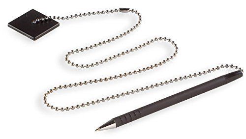 Displays2go Counter Security Pens with Adhesive, 26&#034; Chain, Rubber Grip, Set of
