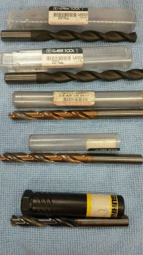 4 GARR AND 1 GUHRIN SOLID CARBIDE DRILLS 3 COOLANT FED &amp; 2 NON COOLANT FED.
