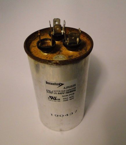 Used diversitech 5/35 mfd  +5 hvac capacitor 85 deg c 440v 50/60hz 4jr0535 for sale