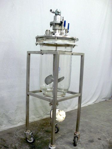30 Liter Glass Reactor by OVF on Cart w/ GAST 1AM-NRV-60 Pneumatic Agitator