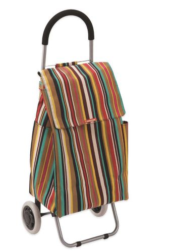 Shopping Cart Rolling Basket Grocery Laundry Retro Wheels Trolley In Stripe Bag