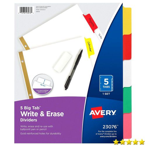 Avery  big tab write-on dividers 5-tab set 1 set (23076) multicolor avery new for sale