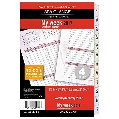 At-a-glance day runner weekly / monthly planner refill 2017, loose-leaf, 5-1/2 x for sale