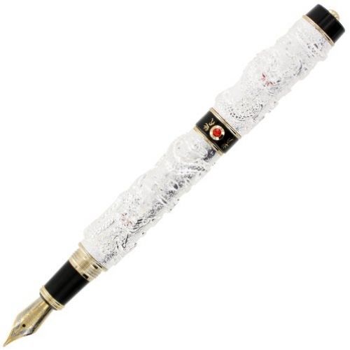 JinHao Deluxe Classic Chinese Dragon With Pearl Fountain Pen - Medium (Silver)