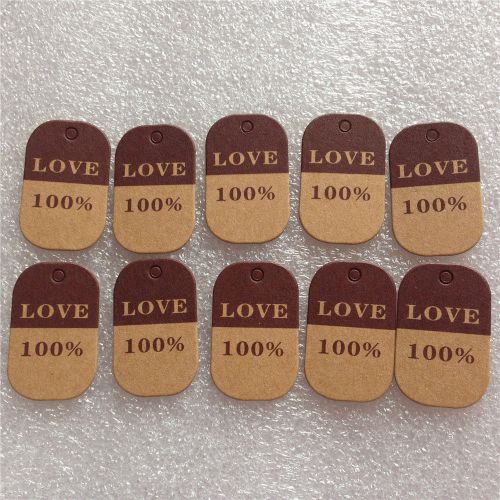 Free shipping 100pcs kraft paper wedding hang tags 100% love gift cards 20*32mm for sale