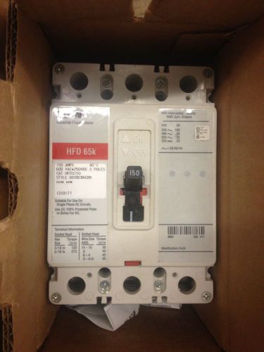 New Cutler-Hammer Eaton HFD3150 Circuit Breaker 3 Poles 150A 600V 65k Rated HFD