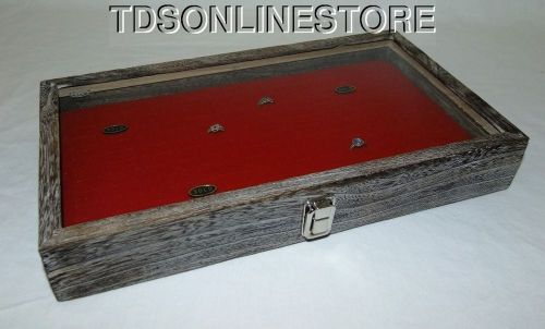 Rustic Antique Coffee Color 144 Ring Glass Top Display Case Red Insert
