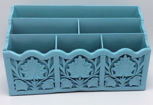 Vintage Turquoise Lerner Desk Top Organizer Letter Mail Holder Sorter Faux Wood