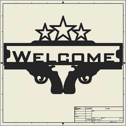 Dxf File ( pistol_welcome_sign )
