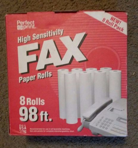 FAX PAPER 8 Rolls Thermal High Sensitivity 8.5” x 98’/Roll  1/2” Core Fax Paper