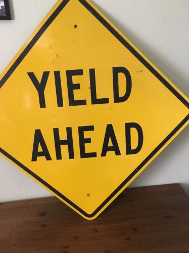 Yield ahead metal sign yellow work construction street road decor highway for sale