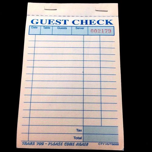 Guest Check 3 Part Carbonless Booked, Pack of 20 Books 660 checks