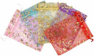 50Pcs 5x7 inch Mixed Color Heart Drawstring Jewelry Bags