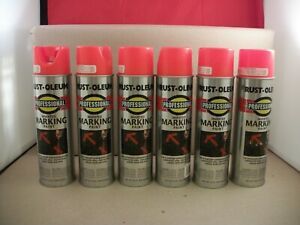 6 Cans of Rust-Oleum 15 oz Inverted Marking Paint - 2558 Fluorescent Red Orange