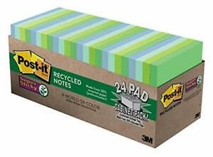 Post-it Super Sticky Recycled Notes 3 in x 3 in 24 Pads 2x the Sticking Power...