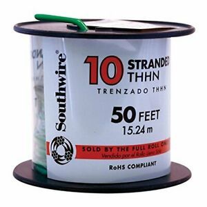 Southwire 22977336 Simpull THHN or THWN2, 10 Gauge THHN Stranded Wire, 50&#039; per R